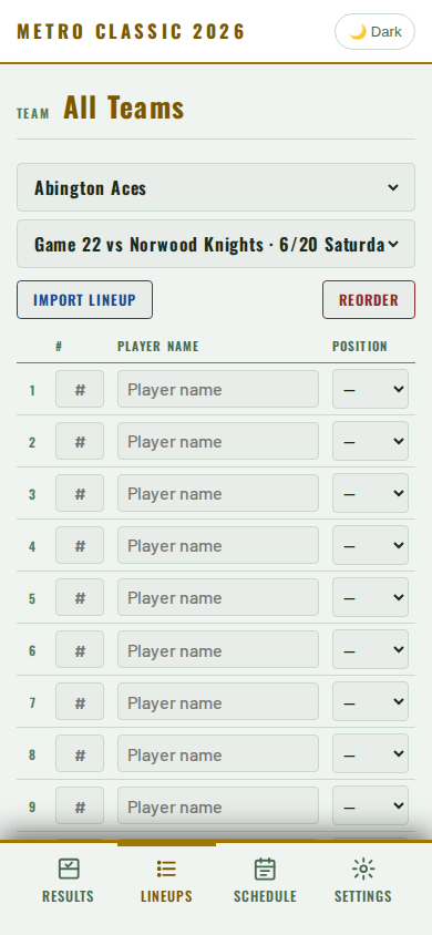 Coach lineup entry tool on mobile